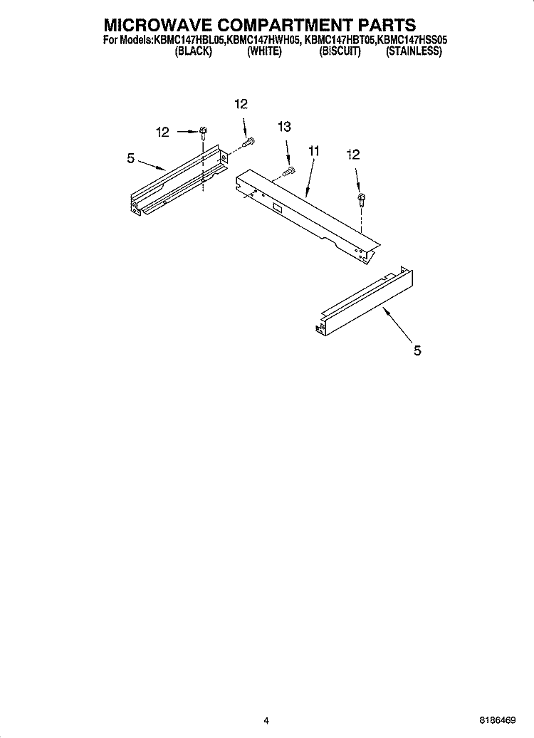 MICROWAVE COMPARTMENT PARTS Diagram and Parts List for KBMC147HSS05  KitchenAid Microwave Oven Combo