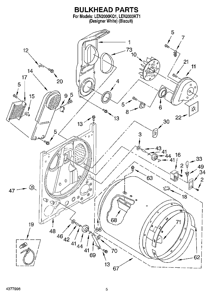 BULKHEAD PARTS Diagram and Parts List for LEN2000KT1  Whirlpool Dryer