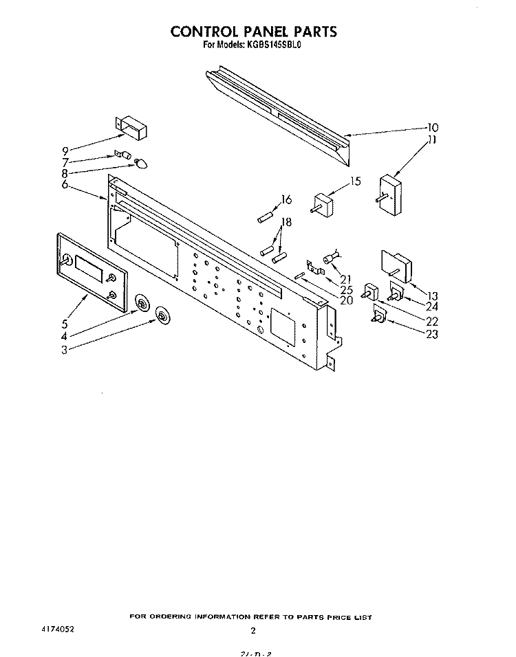 CONTROL PANEL Diagram and Parts List for KGBS145SBL0  KitchenAid Wall Oven