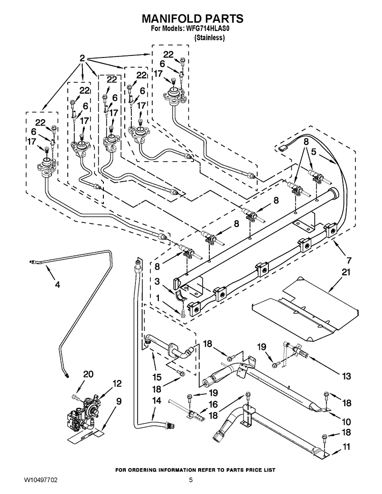 MANIFOLD PARTS Diagram and Parts List for WFG714HLAS0  Whirlpool Range