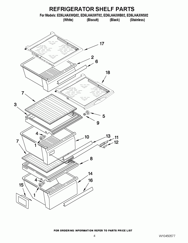 REFRIGERATOR SHELF PARTS Diagram and Parts List for ED5LHAXWQ02  Whirlpool Refrigerator