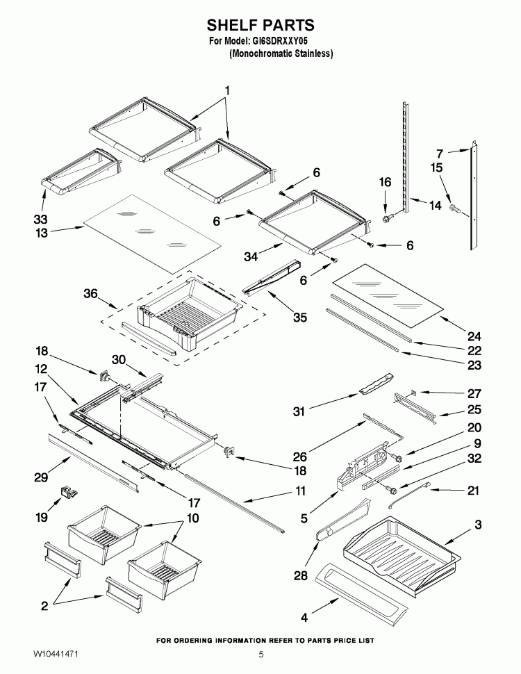 SHELF PARTS Diagram and Parts List for GI6SDRXXY05  Whirlpool Refrigerator