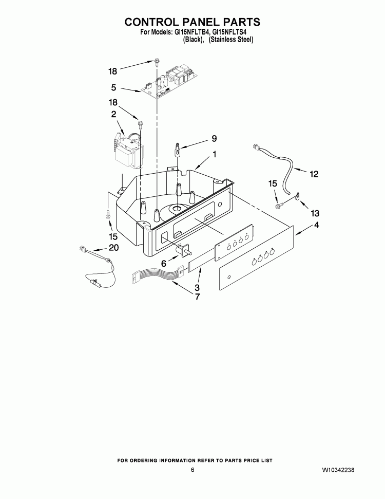 CONTROL PANEL PARTS Diagram and Parts List for GI15NFLTB4  Whirlpool Ice Maker