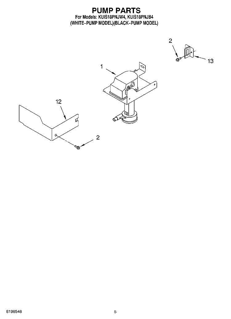 PUMP PARTS Diagram and Parts List for KUIS18PNJW4  KitchenAid Ice Maker