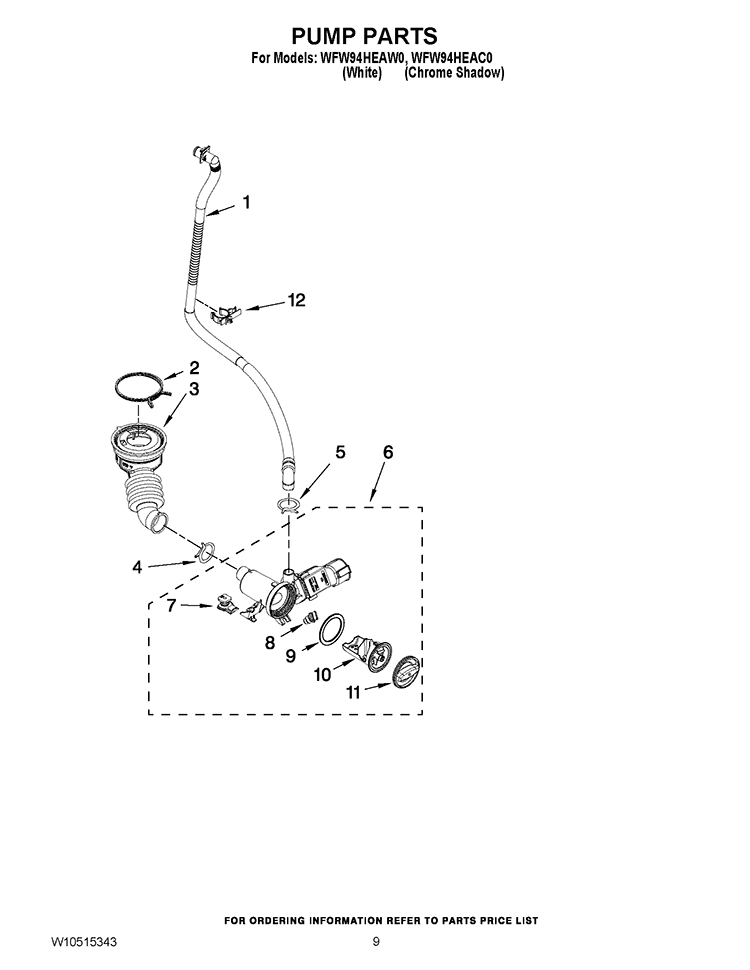 PUMP PARTS Diagram and Parts List for WFW94HEAW0  Whirlpool Washer