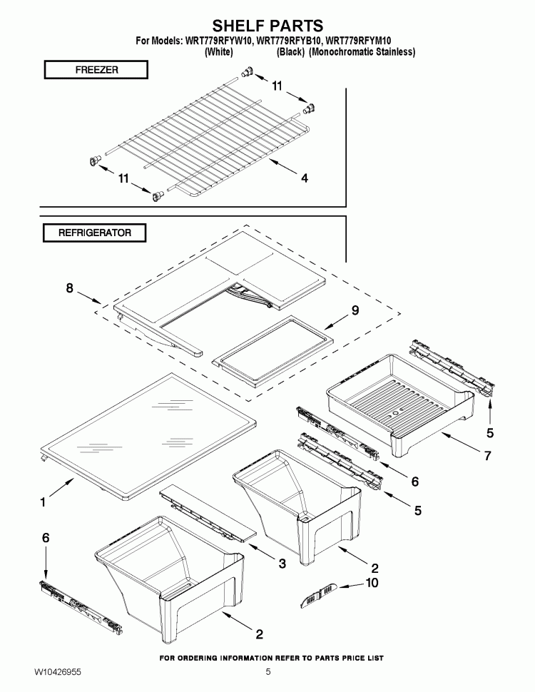 SHELF PARTS Diagram and Parts List for WRT779RFYM10  Whirlpool Refrigerator