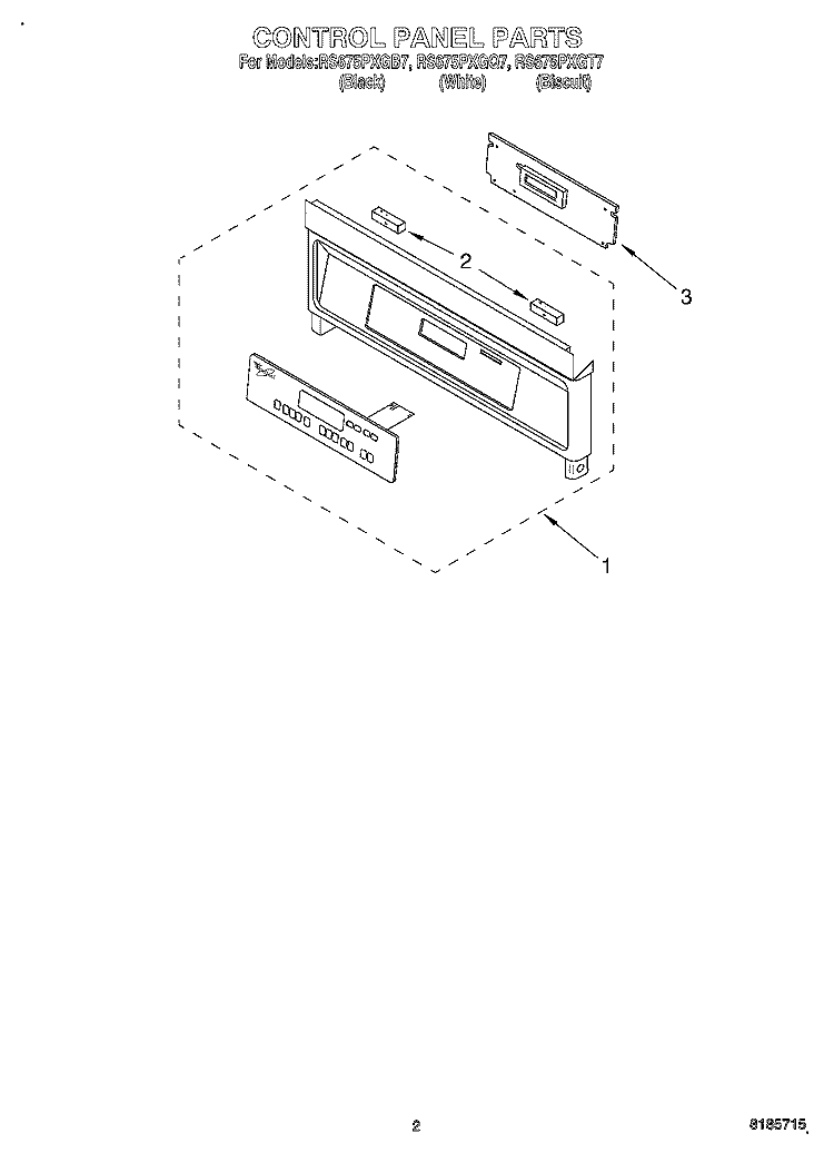 CONTROL PANEL Diagram and Parts List for RS675PXGT7  Whirlpool Range