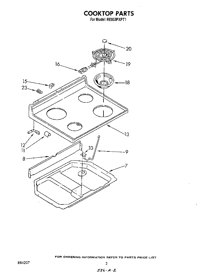 COOK TOP Diagram and Parts List for RE953PXPT1  Whirlpool Range