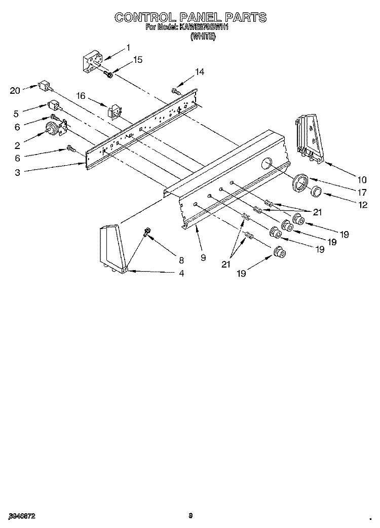 CONTROL PANEL Diagram and Parts List for KAWE870BWH1  KitchenAid Washer