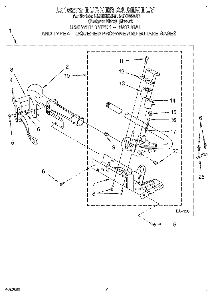 8318272 BURNER ASSEMBLY Diagram and Parts List for GGX9868JT1  Whirlpool Dryer