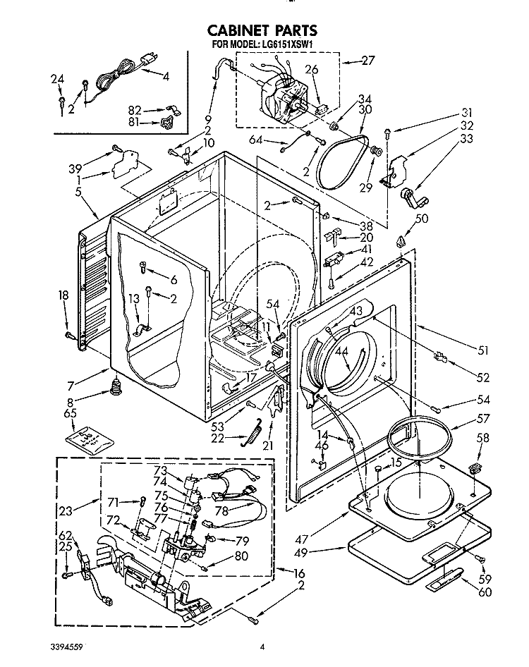 CABINET Diagram and Parts List for LG6151XSW1  Whirlpool Dryer