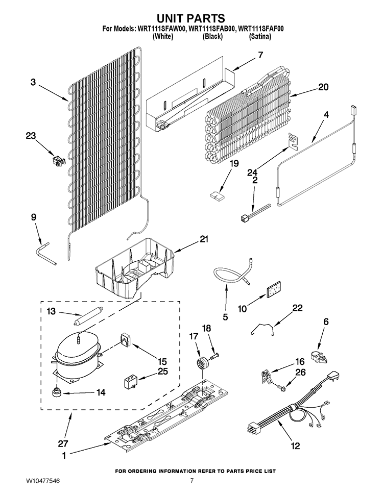 UNIT PARTS Diagram and Parts List for WRT111SFAW00  Whirlpool Refrigerator