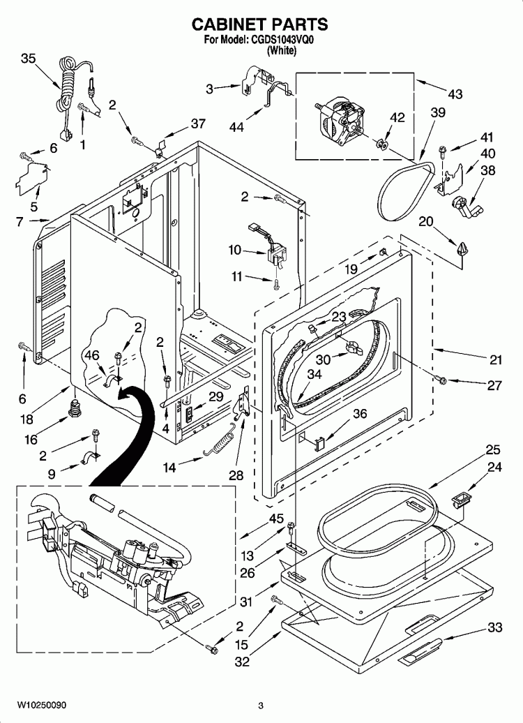 CABINET PARTS Diagram and Parts List for CGDS1043VQ0  Crosley Dryer