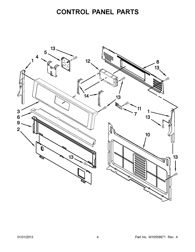 CONTROL PANEL PARTS Diagram and Parts List for WFG520S0AW1  Whirlpool Range