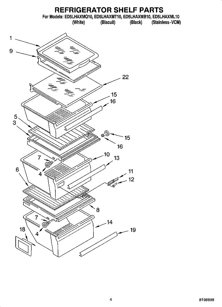 REFRIGERATOR SHELF PARTS Diagram and Parts List for ED5LHAXMB10  Whirlpool Refrigerator