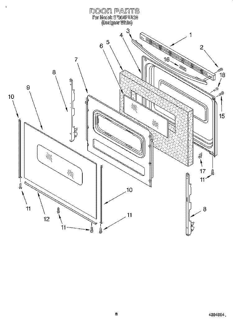 DOOR, LIT/OPTIONAL Diagram and Parts List for SF304PEEQ0  Whirlpool Range