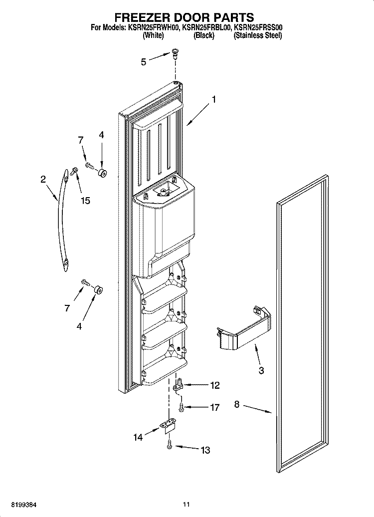 FREEZER DOOR PARTS Diagram and Parts List for KSRN25FRBL00  KitchenAid Refrigerator