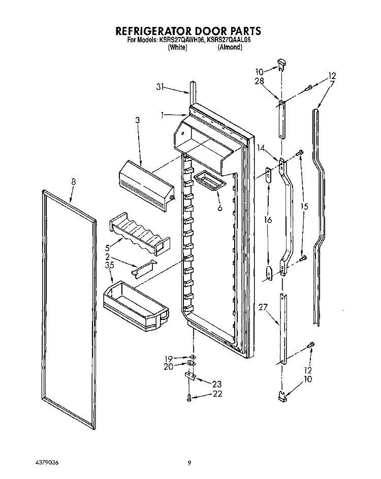 REFRIGERATOR DOOR Diagram and Parts List for KSRS27QAAL06  KitchenAid Refrigerator