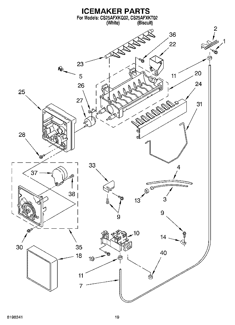 ICEMAKER PARTS, PARTS NOT ILLUSTRATED Diagram and Parts List for CS25AFXKQ02  Crosley Refrigerator