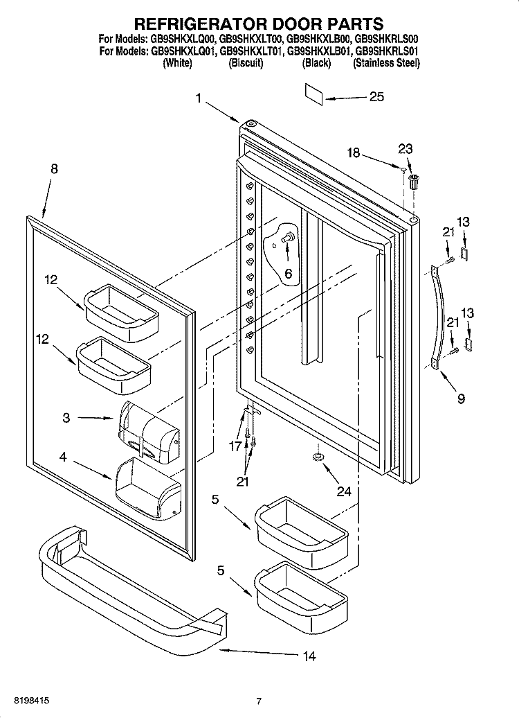 REFRIGERATOR DOOR PARTS Diagram and Parts List for GB9SHKRLS00  Whirlpool Refrigerator