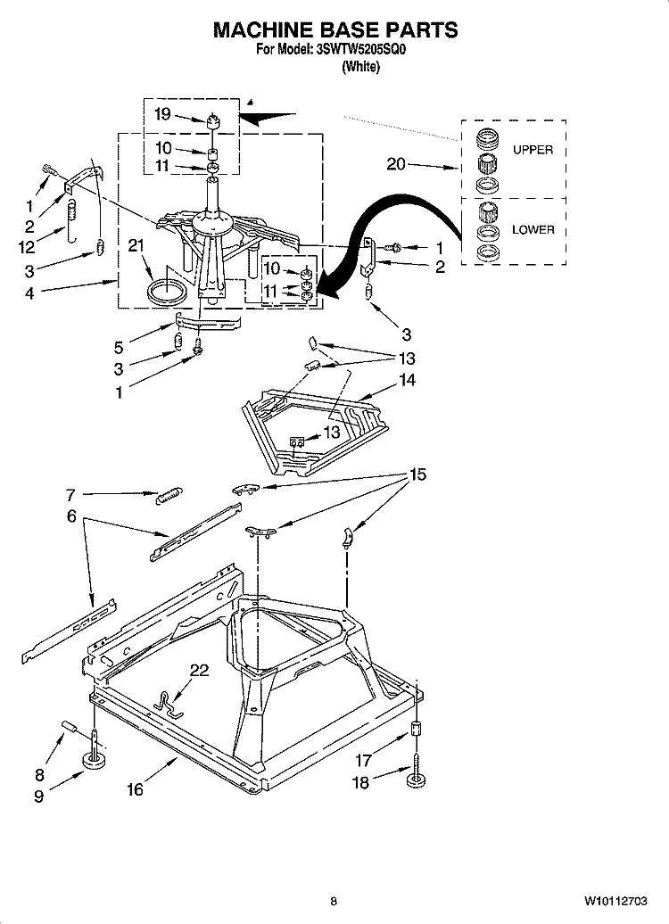 MACHINE BASE PARTS Diagram and Parts List for 3SWTW5205SQ0  Whirlpool Washer