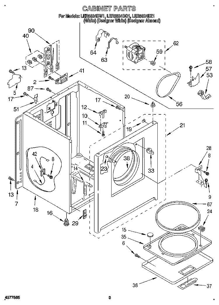 SECTION Diagram and Parts List for LER5624DZ1  Whirlpool Dryer