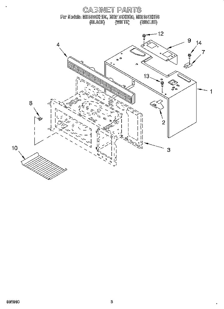 CABINET Diagram and Parts List for MH6151XHQ0  Whirlpool Microwave
