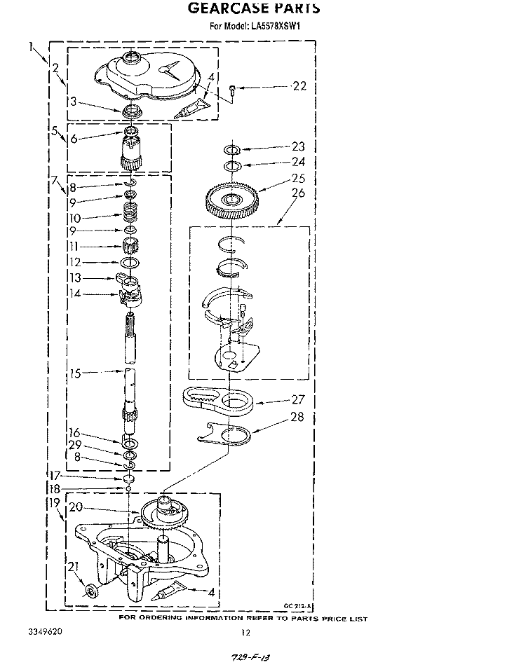 GEARCASE Diagram and Parts List for LA5578XSW1  Whirlpool Washer
