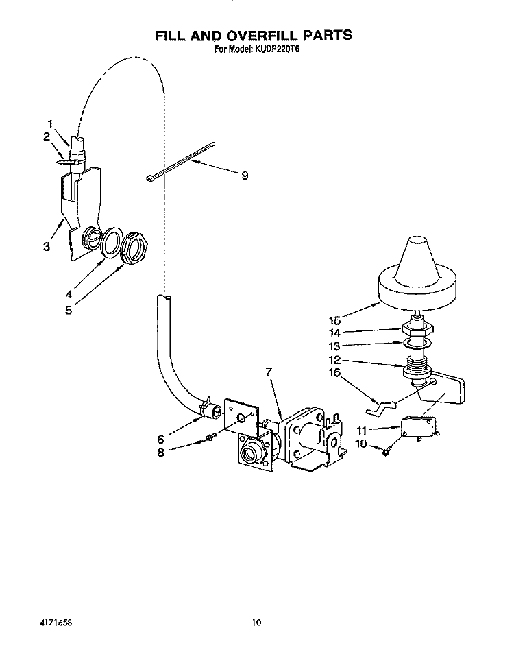 FILL AND OVERFILL Diagram and Parts List for KUDP220T6  KitchenAid Dishwasher