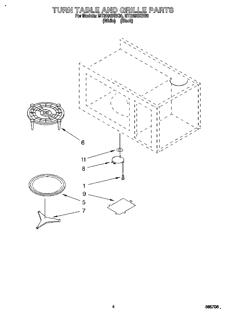TURN TABLE AND GRILLE Diagram and Parts List for MT3090XBQ0  Whirlpool Microwave