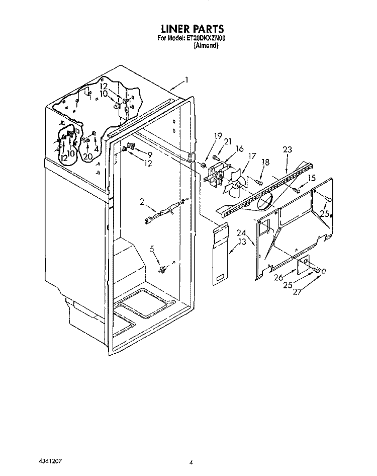 LINER Diagram and Parts List for ET20DKXZN00  Whirlpool Refrigerator