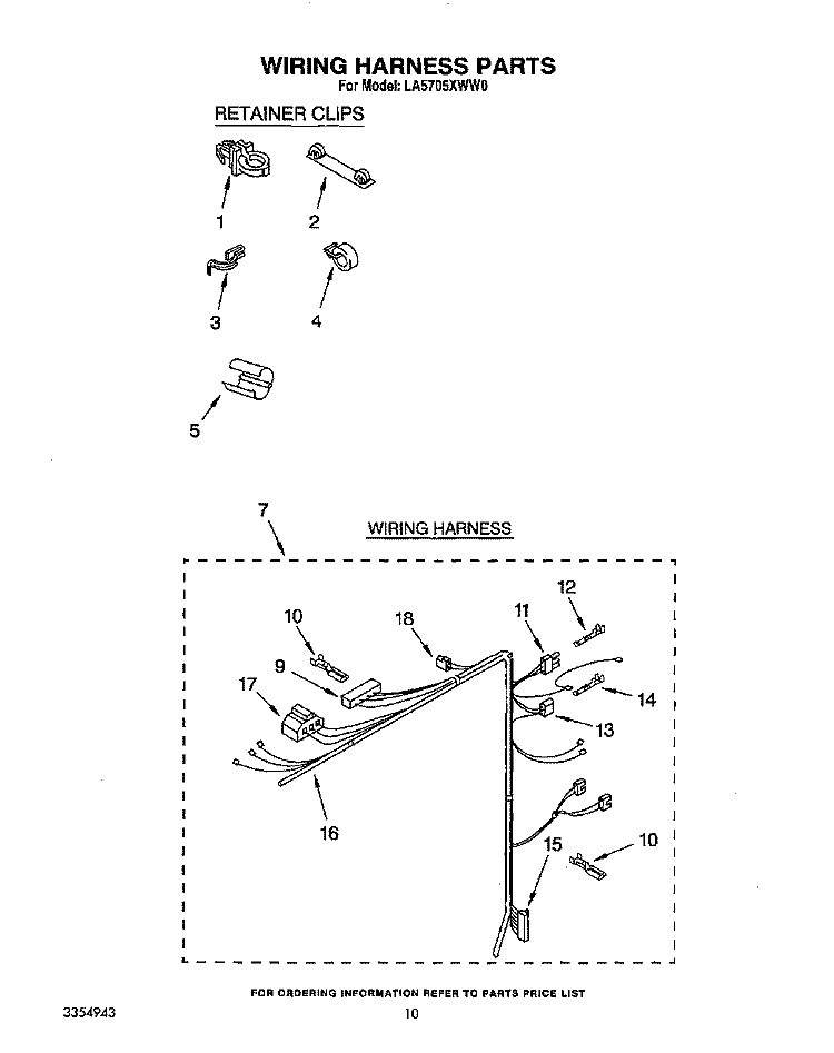 WIRING HARNESS Diagram and Parts List for LA5705XWN0  Whirlpool Washer