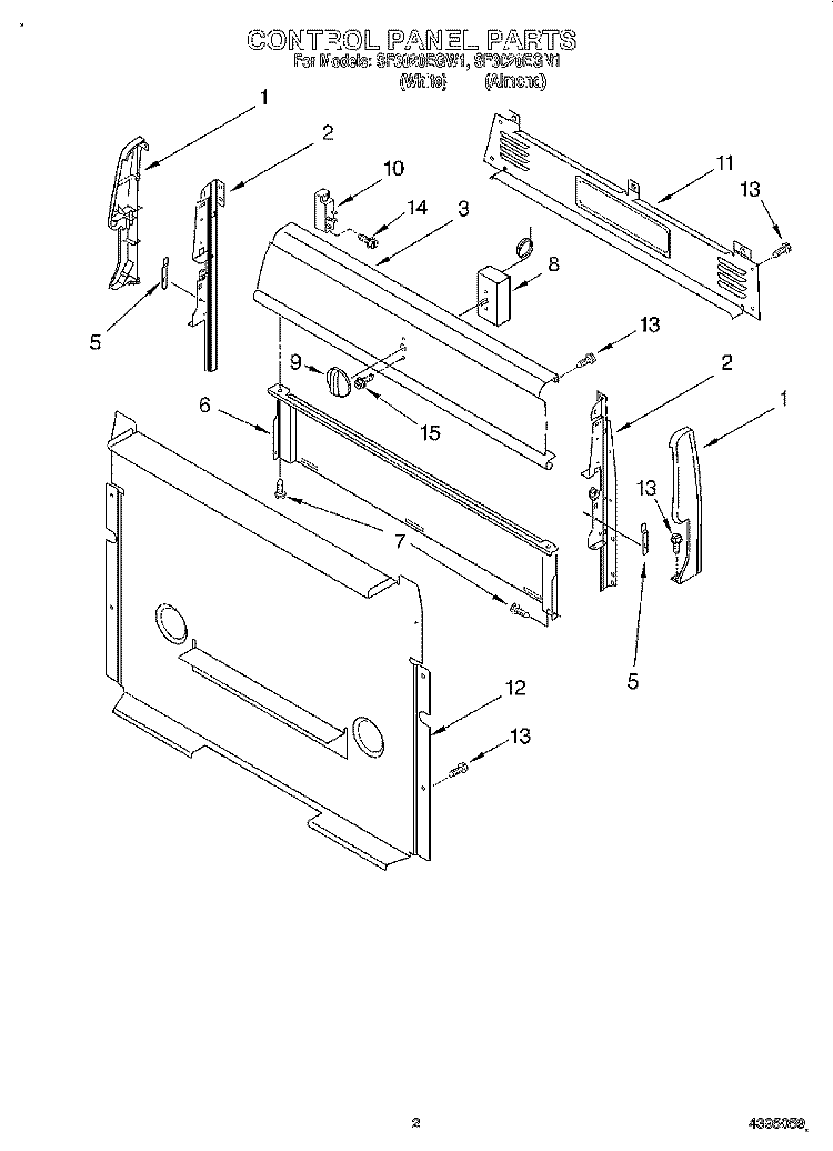 CONTROL PANEL Diagram and Parts List for SF3020EGW1  Whirlpool Range