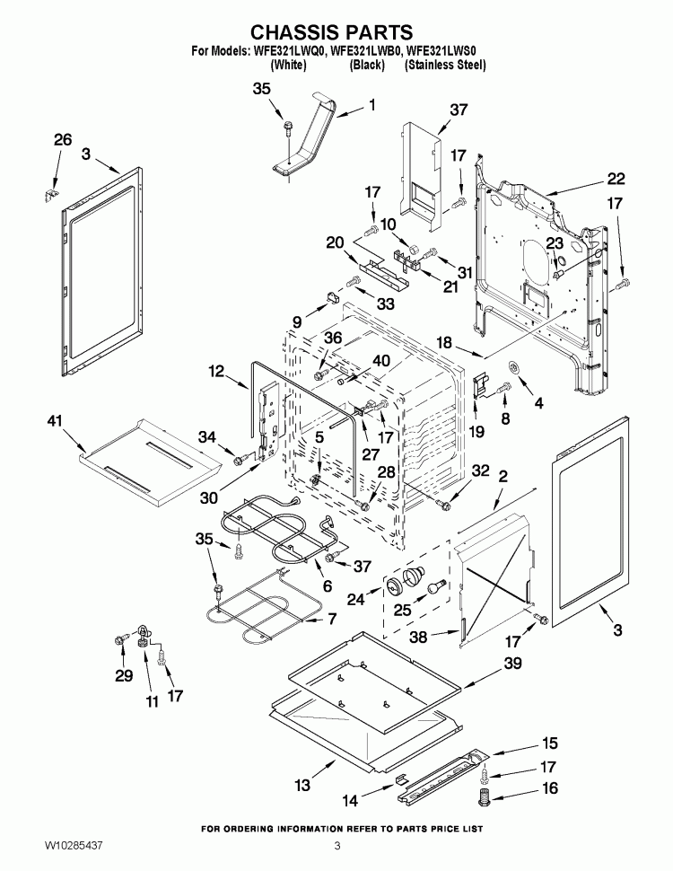CHASSIS PARTS Diagram and Parts List for WFE321LWS0  Whirlpool Range