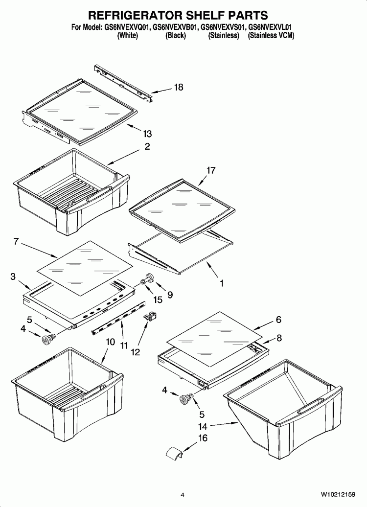 REFRIGERATOR SHELF PARTS Diagram and Parts List for GS6NVEXVS01  Whirlpool Refrigerator