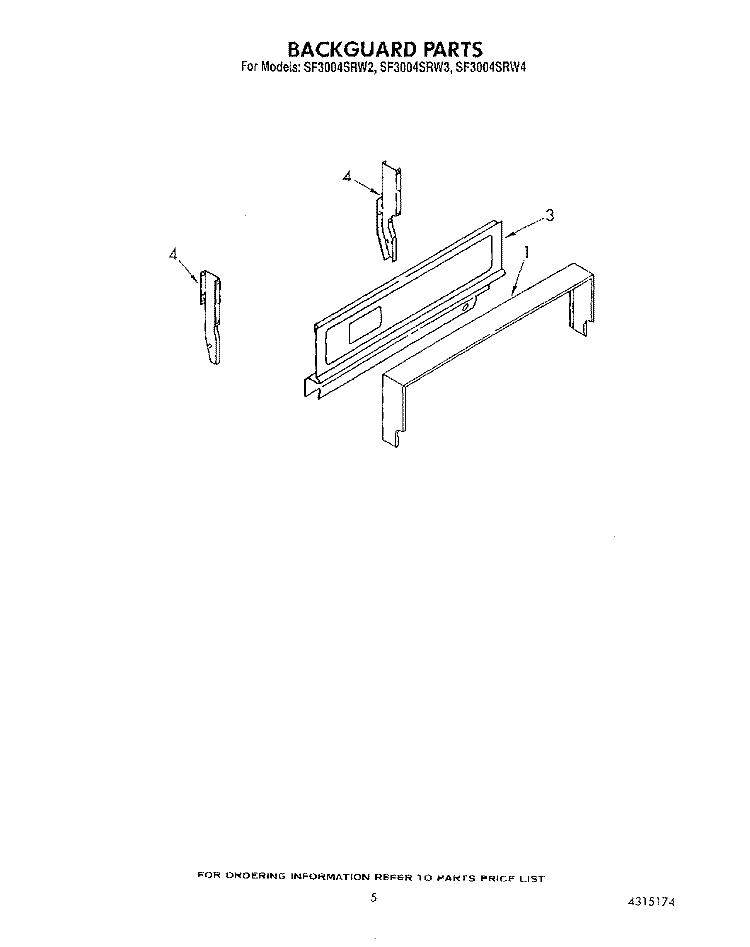 BACKGUARD Diagram and Parts List for SF3004SRW2  Whirlpool Range
