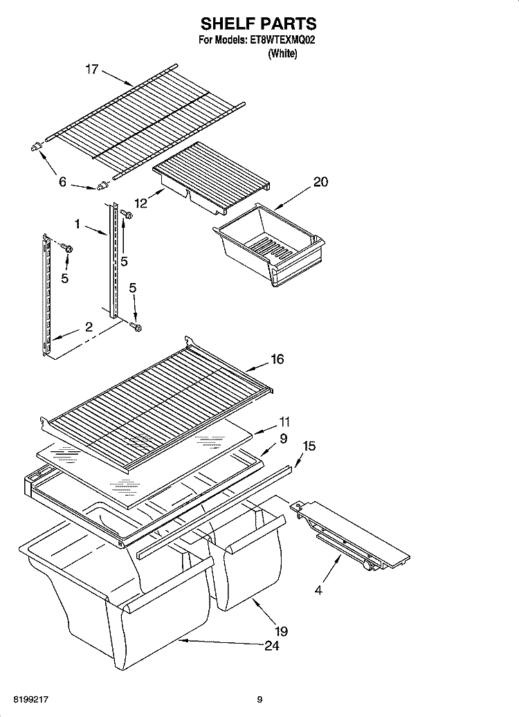 SHELF PARTS, OPTIONAL PARTS Diagram and Parts List for ET8WTEXMQ02  Whirlpool Refrigerator