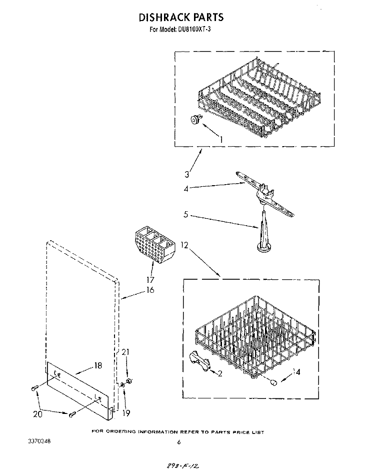 DISHRACK Diagram and Parts List for DU8100XT3  Whirlpool Dishwasher