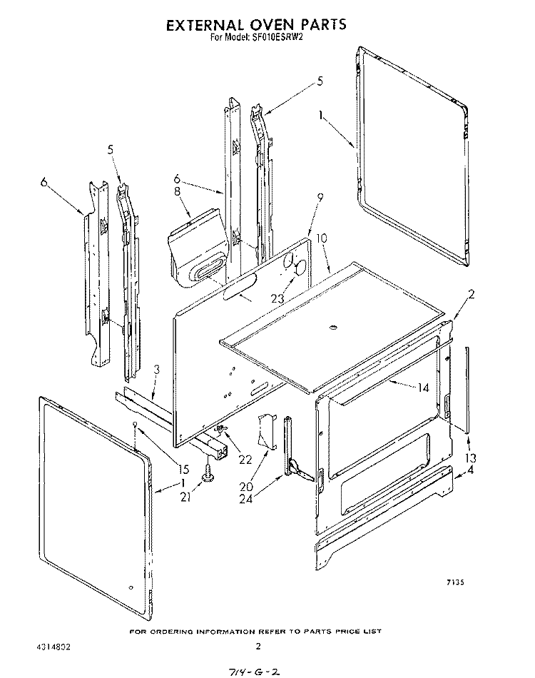 EXTERNAL OVEN Diagram and Parts List for SF010ESRW2  Whirlpool Range