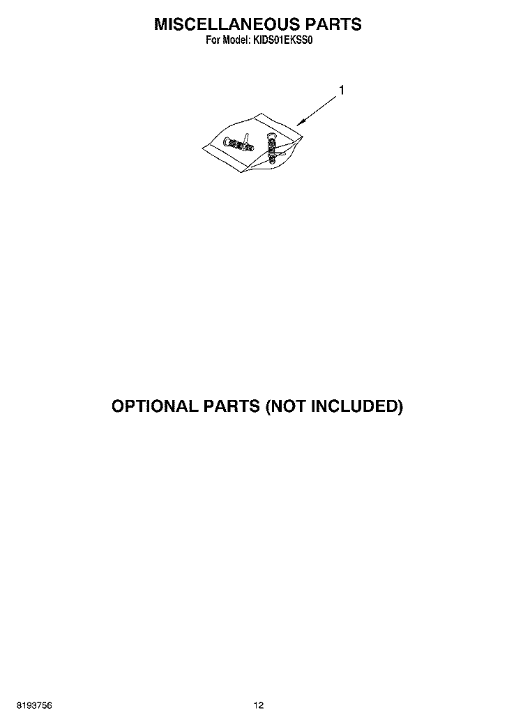 MISCELLANEOUS, OPTIONAL Diagram and Parts List for KIDS01EKSS0  KitchenAid Dishwasher