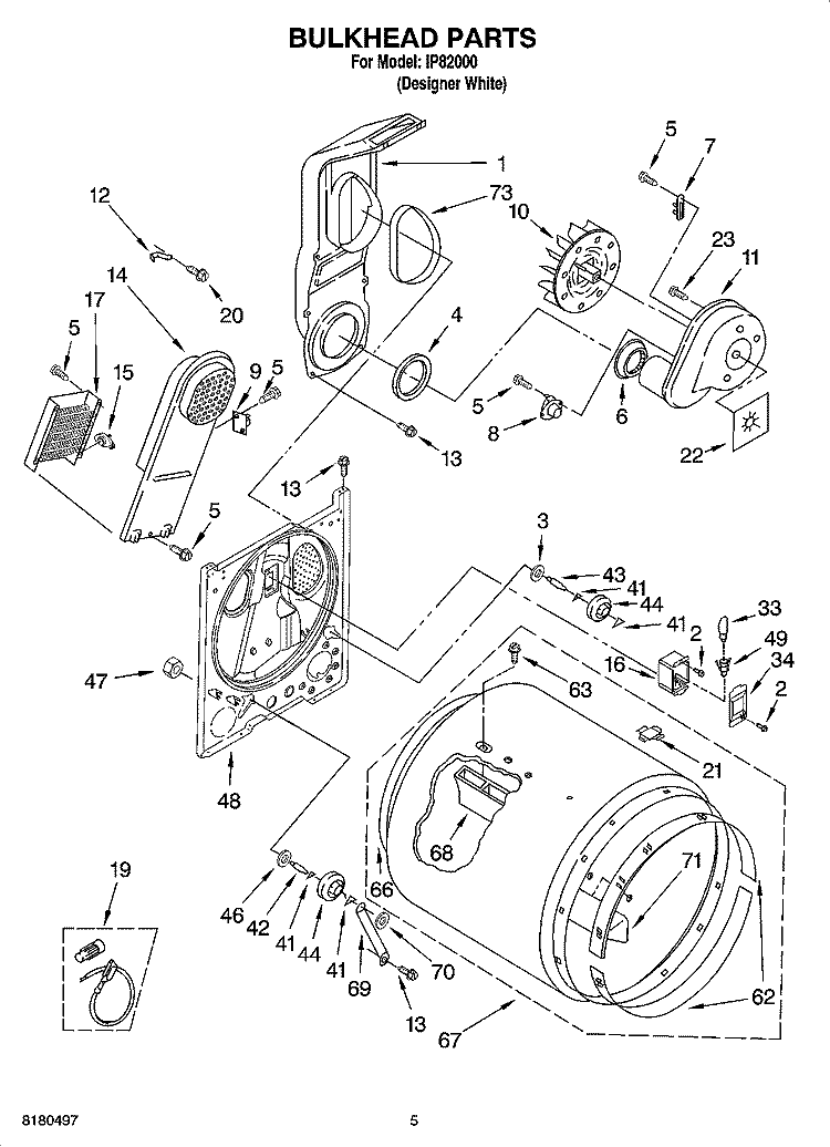 BULKHEAD PARTS, OPTIONAL PARTS (NOT INCLUDED) Diagram and Parts List for IP82000  Inglis Dryer