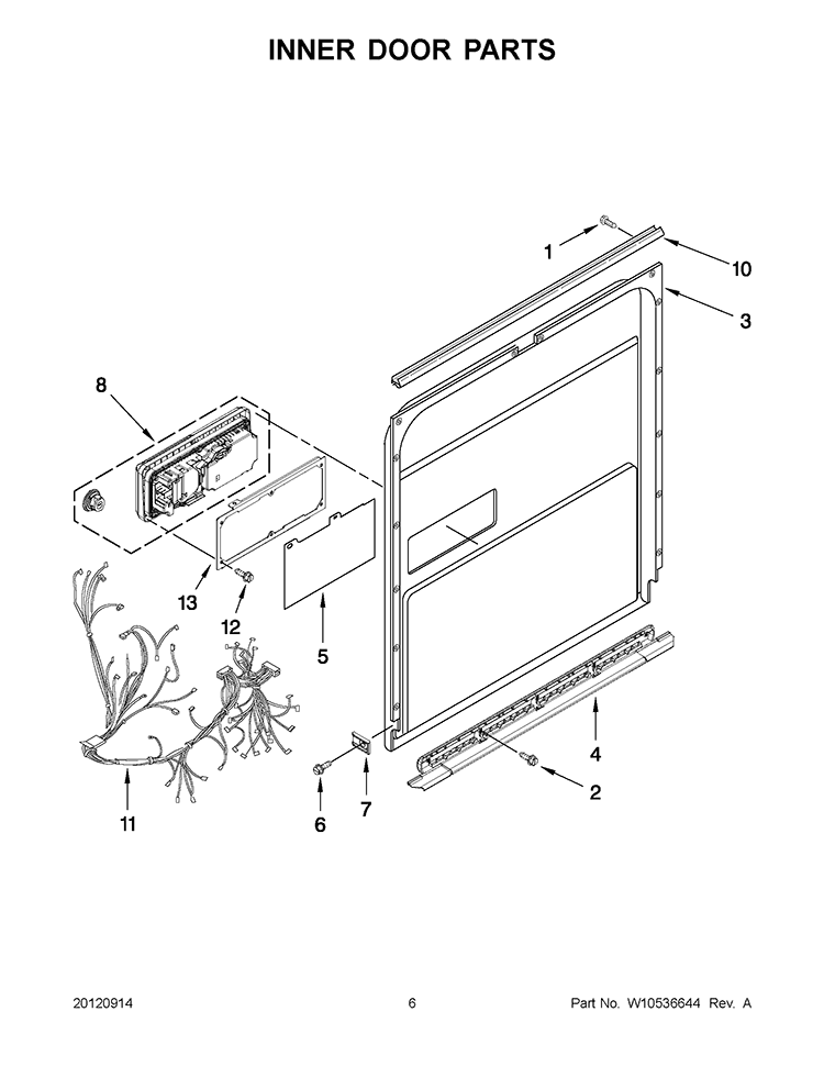 INNER DOOR PARTS Diagram and Parts List for KUDC10IBBL0  KitchenAid Dishwasher