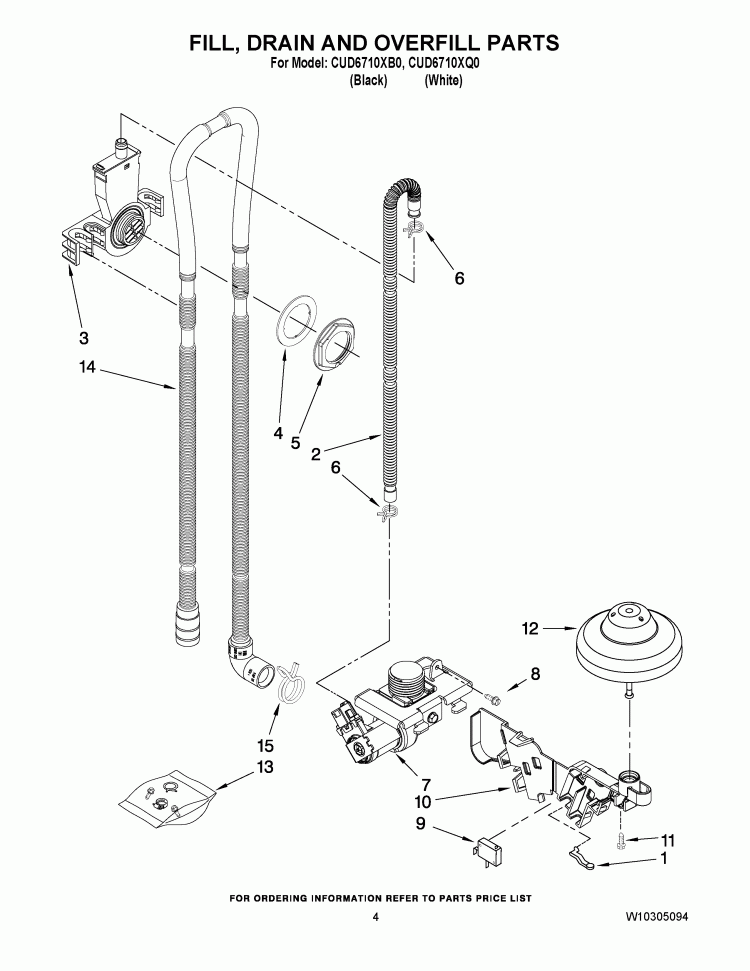 FILL, DRAIN AND OVERFILL PARTS Diagram and Parts List for CUD6710XB0  Crosley Dishwasher