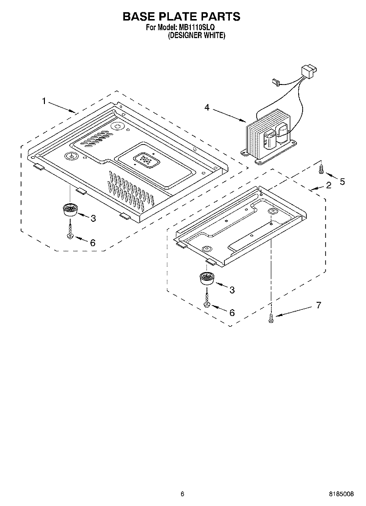 BASE PLATE PARTS Diagram and Parts List for MB1110SLQ  Whirlpool Microwave