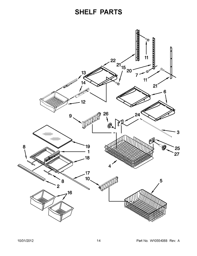 SHELF PARTS Diagram and Parts List for EB9FVHLWS03  Whirlpool Refrigerator
