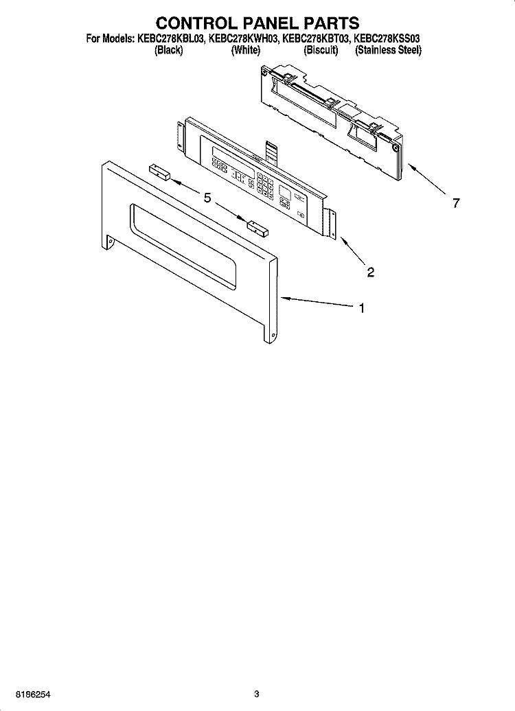 CONTROL PANEL PARTS Diagram and Parts List for KEBC278KBT03  KitchenAid Wall Oven