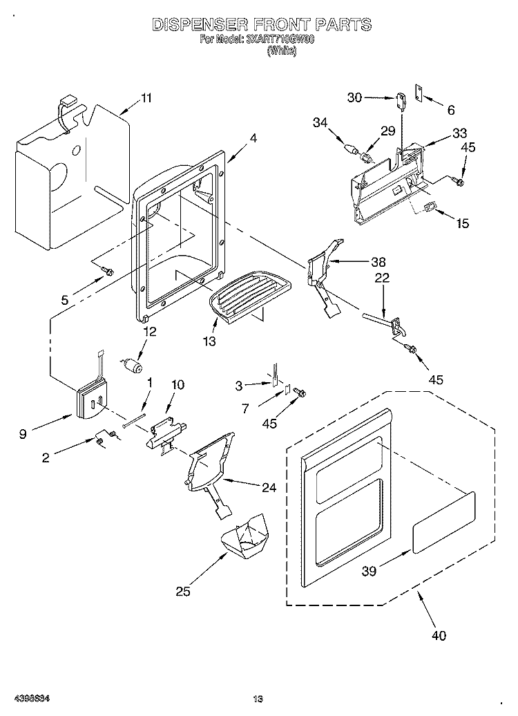 DISPENSER FRONT Diagram and Parts List for 3XART710GW00  Whirlpool Refrigerator