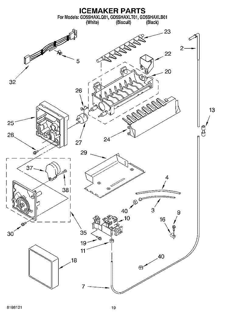 ICE MAKER, OPTIONAL Diagram and Parts List for GC5SHAXLQ01  Whirlpool Refrigerator