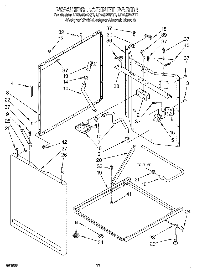 WASHER CABINET Diagram and Parts List for LTG6234DT1  Whirlpool Washer Dryer Combo