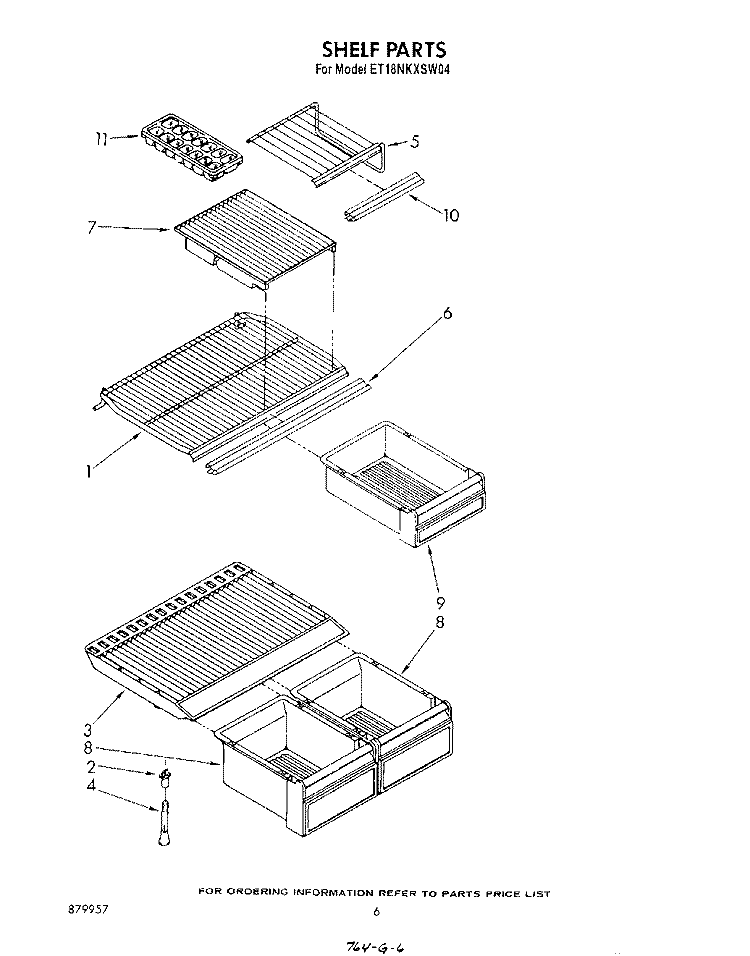 SHELF Diagram and Parts List for ET18NKXSW04  Whirlpool Refrigerator
